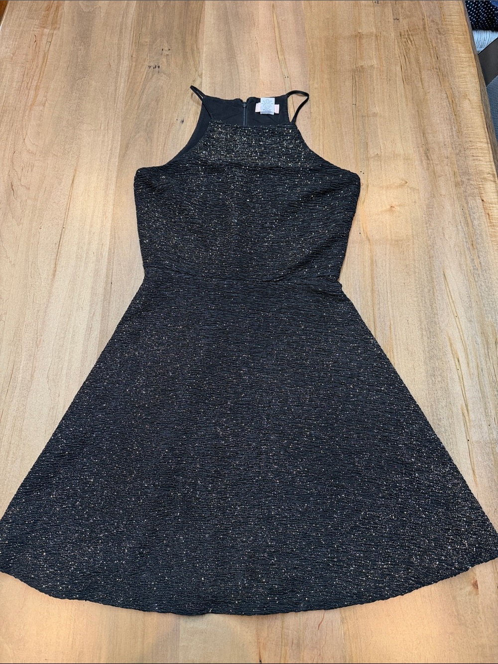 love...ady Black Glitter Halter Skater Dress